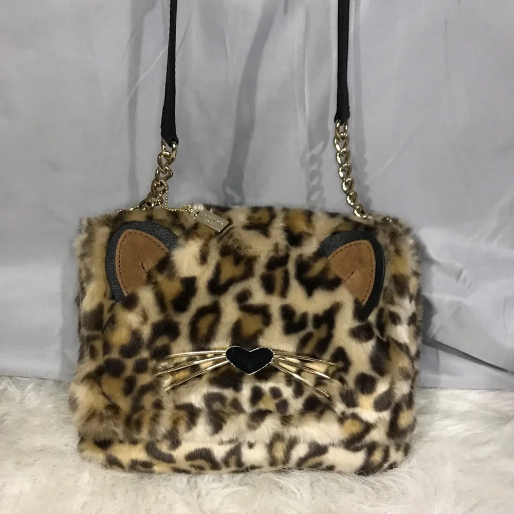 Kate Spade Run Wild Leopard Print Faux Fur Muff Cat Crossbody Bag - Picture 5 of 16